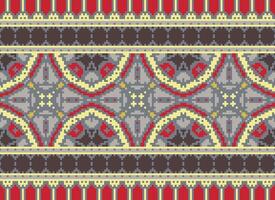 Pixel Ethnic pattern vector background. seamless pattern traditional, Design for background, wallpaper, Batik, fabric, carpet, clothing, wrapping, and textile.ethnic pattern Vector illustration.