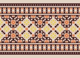 Pixel Ethnic pattern vector background. seamless pattern traditional, Design for background, wallpaper, Batik, fabric, carpet, clothing, wrapping, and textile.ethnic pattern Vector illustration.