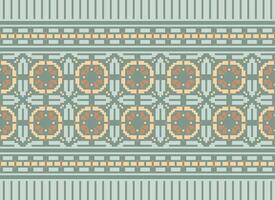 A Floral pixel art pattern on grey background.geometric ethnic oriental embroidery vector illustration. pixel style, abstract background, cross stitch.design for texture, fabric, cloth, scarf, print
