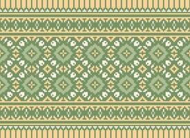 A Floral pixel art pattern on grey background.geometric ethnic oriental embroidery vector illustration. pixel style, abstract background, cross stitch.design for texture, fabric, cloth, scarf, print