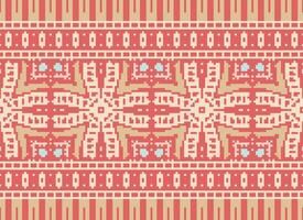 Cross Stitch Border. Embroidery Cross Stitch. Ethnic Patterns. Geometric Ethnic Indian pattern. Native Ethnic pattern.Texture Textile Fabric Clothing Knitwear print. Pixel Horizontal Seamless Vector. vector