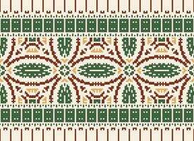 Cross Stitch Border. Embroidery Cross Stitch. Ethnic Patterns. Geometric Ethnic Indian pattern. Native Ethnic pattern.Texture Textile Fabric Clothing Knitwear print. Pixel Horizontal Seamless Vector. vector