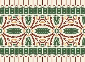 Cross Stitch Border. Embroidery Cross Stitch. Ethnic Patterns. Geometric Ethnic Indian pattern. Native Ethnic pattern.Texture Textile Fabric Clothing Knitwear print. Pixel Horizontal Seamless Vector. vector