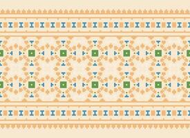 Cross Stitch Border. Embroidery Cross Stitch. Ethnic Patterns. Geometric Ethnic Indian pattern. Native Ethnic pattern.Texture Textile Fabric Clothing Knitwear print. Pixel Horizontal Seamless Vector. vector