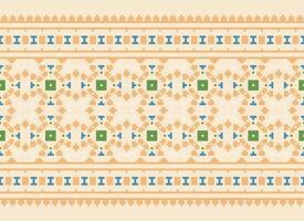 Cross Stitch Border. Embroidery Cross Stitch. Ethnic Patterns. Geometric Ethnic Indian pattern. Native Ethnic pattern.Texture Textile Fabric Clothing Knitwear print. Pixel Horizontal Seamless Vector. vector