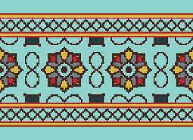 Cross Stitch Embroidery. Ethnic Patterns. Native Style. Traditional Design for texture, textile, fabric, clothing, Knitwear, print. Geometric Pixel Horizontal Seamless Vector. vector
