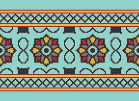 Cross Stitch Embroidery. Ethnic Patterns. Native Style. Traditional Design for texture, textile, fabric, clothing, Knitwear, print. Geometric Pixel Horizontal Seamless Vector. vector