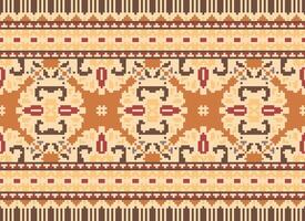 Cross Stitch Embroidery. Ethnic Patterns. Native Style. Traditional Design for texture, textile, fabric, clothing, Knitwear, print. Geometric Pixel Horizontal Seamless Vector. vector