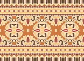 Cross Stitch Embroidery. Ethnic Patterns. Native Style. Traditional Design for texture, textile, fabric, clothing, Knitwear, print. Geometric Pixel Horizontal Seamless Vector. vector