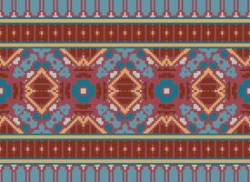 Pixel Embroidery ethnic pattern, Vector Geometric ornate background, Cross stitch retro zigzag style, pattern knitting continuous, Design for textile, fabric, ceramic, digital print