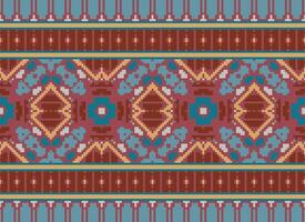 Pixel Embroidery ethnic pattern, Vector Geometric ornate background, Cross stitch retro zigzag style, pattern knitting continuous, Design for textile, fabric, ceramic, digital print