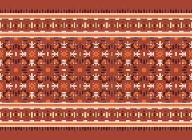 A Floral pixel art pattern on grey background.geometric ethnic oriental embroidery vector illustration. pixel style, abstract background, cross stitch.design for texture, fabric, cloth, scarf, print
