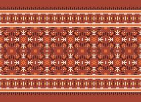 A Floral pixel art pattern on grey background.geometric ethnic oriental embroidery vector illustration. pixel style, abstract background, cross stitch.design for texture, fabric, cloth, scarf, print