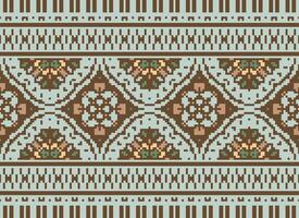 Pixel Embroidery ethnic pattern, Vector Geometric ornate background, Cross stitch retro zigzag style, pattern knitting continuous, Design for textile, fabric, ceramic, digital print