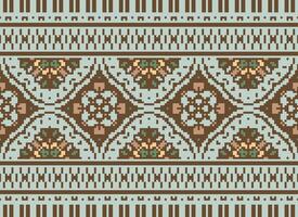 Pixel Embroidery ethnic pattern, Vector Geometric ornate background, Cross stitch retro zigzag style, pattern knitting continuous, Design for textile, fabric, ceramic, digital print