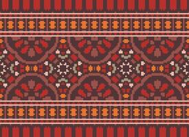 Pixel Cross Stitch pattern with Floral Designs. Traditional cross stitch needlework. Geometric Ethnic pattern, Embroidery, Textile ornamentation, fabric, Hand stitched pattern, pixel art. vector