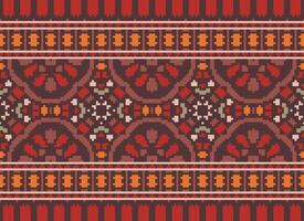 Pixel Cross Stitch pattern with Floral Designs. Traditional cross stitch needlework. Geometric Ethnic pattern, Embroidery, Textile ornamentation, fabric, Hand stitched pattern, pixel art. vector