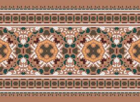 Pixel Embroidery ethnic pattern, Vector Geometric ornate background, Cross stitch retro zigzag style, pattern knitting continuous, Design for textile, fabric, ceramic, digital print