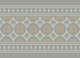 A Floral pixel art pattern on grey background.geometric ethnic oriental embroidery vector illustration. pixel style, abstract background, cross stitch.design for texture, fabric, cloth, scarf, print