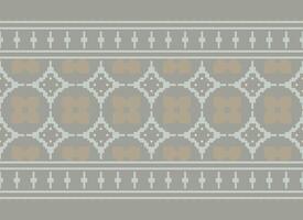 A Floral pixel art pattern on grey background.geometric ethnic oriental embroidery vector illustration. pixel style, abstract background, cross stitch.design for texture, fabric, cloth, scarf, print