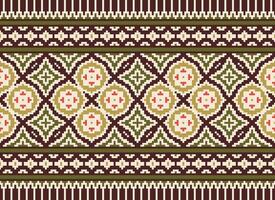 Cross Stitch pattern with Floral Designs. Traditional cross stitch needlework. Geometric Ethnic pattern, Embroidery, Textile ornamentation, fabric, Hand stitched pattern, Cultural stitching pixel art. vector