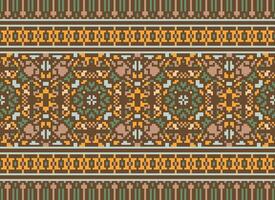 Pixel Embroidery ethnic pattern, Vector Geometric ornate background, Cross stitch retro zigzag style, pattern knitting continuous, Design for textile, fabric, ceramic, digital print