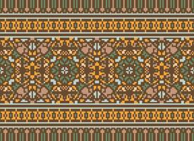 Pixel Embroidery ethnic pattern, Vector Geometric ornate background, Cross stitch retro zigzag style, pattern knitting continuous, Design for textile, fabric, ceramic, digital print