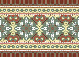Pixel Cross Stitch pattern with Floral Designs. Traditional cross stitch needlework. Geometric Ethnic pattern, Embroidery, Textile ornamentation, fabric, Hand stitched pattern, pixel art. vector