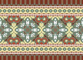 Pixel Cross Stitch pattern with Floral Designs. Traditional cross stitch needlework. Geometric Ethnic pattern, Embroidery, Textile ornamentation, fabric, Hand stitched pattern, pixel art. vector