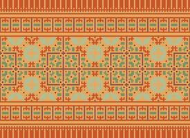 Pixel Ethnic pattern vector background. seamless pattern traditional, Design for background, wallpaper, Batik, fabric, carpet, clothing, wrapping, and textile.ethnic pattern Vector illustration.