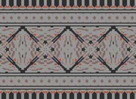 Pixel Embroidery ethnic pattern, Vector Geometric ornate background, Cross stitch retro zigzag style, pattern knitting continuous, Design for textile, fabric, ceramic, digital print