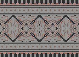 Pixel Embroidery ethnic pattern, Vector Geometric ornate background, Cross stitch retro zigzag style, pattern knitting continuous, Design for textile, fabric, ceramic, digital print