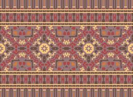 Cross Stitch Embroidery. Ethnic Patterns. Native Style. Traditional Design for texture, textile, fabric, clothing, Knitwear, print. Geometric Pixel Horizontal Seamless Vector. vector