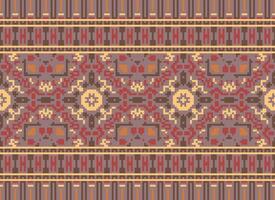 Cross Stitch Embroidery. Ethnic Patterns. Native Style. Traditional Design for texture, textile, fabric, clothing, Knitwear, print. Geometric Pixel Horizontal Seamless Vector. vector