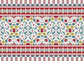 Pixel Embroidery ethnic pattern, Vector Geometric ornate background, Cross stitch retro zigzag style, pattern knitting continuous, Design for textile, fabric, ceramic, digital print