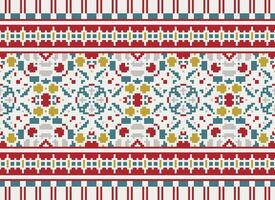 Pixel Embroidery ethnic pattern, Vector Geometric ornate background, Cross stitch retro zigzag style, pattern knitting continuous, Design for textile, fabric, ceramic, digital print