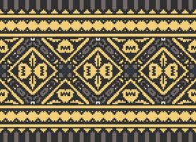 Pixel Embroidery ethnic pattern, Vector Geometric ornate background, Cross stitch retro zigzag style, pattern knitting continuous, Design for textile, fabric, ceramic, digital print