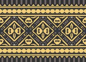 Pixel Embroidery ethnic pattern, Vector Geometric ornate background, Cross stitch retro zigzag style, pattern knitting continuous, Design for textile, fabric, ceramic, digital print