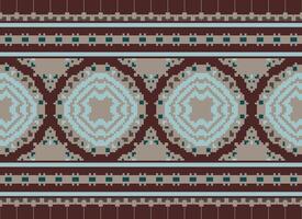 Cross Stitch Border. Embroidery Cross Stitch. Ethnic Patterns. Geometric Ethnic Indian pattern. Native Ethnic pattern.Texture Textile Fabric Clothing Knitwear print. Pixel Horizontal Seamless Vector. vector