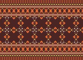 A Floral pixel art pattern on grey background.geometric ethnic oriental embroidery vector illustration. pixel style, abstract background, cross stitch.design for texture, fabric, cloth, scarf, print