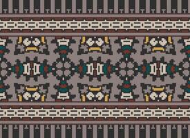 Pixel Embroidery ethnic pattern, Vector Geometric ornate background, Cross stitch retro zigzag style, pattern knitting continuous, Design for textile, fabric, ceramic, digital print