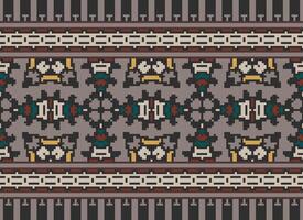 Pixel Embroidery ethnic pattern, Vector Geometric ornate background, Cross stitch retro zigzag style, pattern knitting continuous, Design for textile, fabric, ceramic, digital print