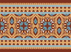 Pixel Embroidery ethnic pattern, Vector Geometric ornate background, Cross stitch retro zigzag style, pattern knitting continuous, Design for textile, fabric, ceramic, digital print