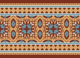 Pixel Embroidery ethnic pattern, Vector Geometric ornate background, Cross stitch retro zigzag style, pattern knitting continuous, Design for textile, fabric, ceramic, digital print