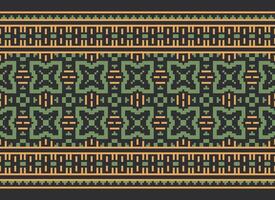 A Floral pixel art pattern on grey background.geometric ethnic oriental embroidery vector illustration. pixel style, abstract background, cross stitch.design for texture, fabric, cloth, scarf, print