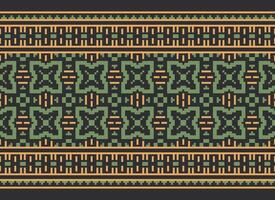 A Floral pixel art pattern on grey background.geometric ethnic oriental embroidery vector illustration. pixel style, abstract background, cross stitch.design for texture, fabric, cloth, scarf, print