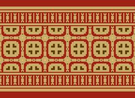 Cross Stitch Border. Embroidery Cross Stitch. Ethnic Patterns. Geometric Ethnic Indian pattern. Native Ethnic pattern.Texture Textile Fabric Clothing Knitwear print. Pixel Horizontal Seamless Vector. vector