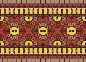 Cross Stitch Border. Embroidery Cross Stitch. Ethnic Patterns. Geometric Ethnic Indian pattern. Native Ethnic pattern.Texture Textile Fabric Clothing Knitwear print. Pixel Horizontal Seamless Vector. vector