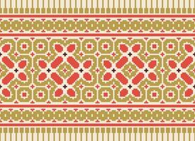 Cross Stitch pattern with Floral Designs. Traditional cross stitch needlework. Geometric Ethnic pattern, Embroidery, Textile ornamentation, fabric, Hand stitched pattern, Cultural stitching pixel art. vector