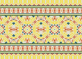 Cross Stitch Embroidery. Ethnic Patterns. Native Style. Traditional Design for texture, textile, fabric, clothing, Knitwear, print. Geometric Pixel Horizontal Seamless Vector. vector